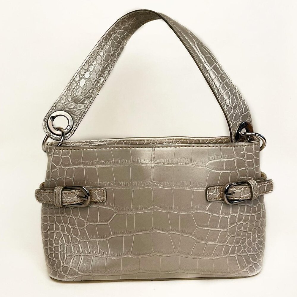 TOMMY HILFIGER CREAM METALLIC SNAKESKIN SHOULDER BAG